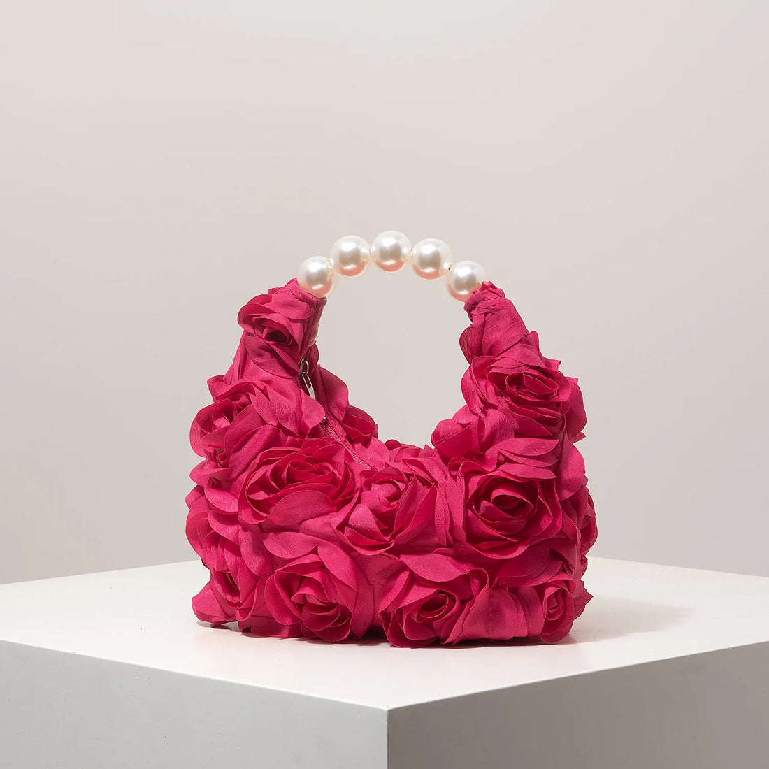 Floral Pearl Half Moon Clutch Bag