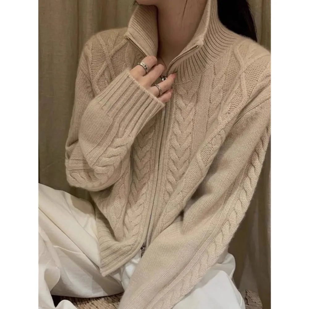 Pure Cashmere Turtleneck Zip Cardigan