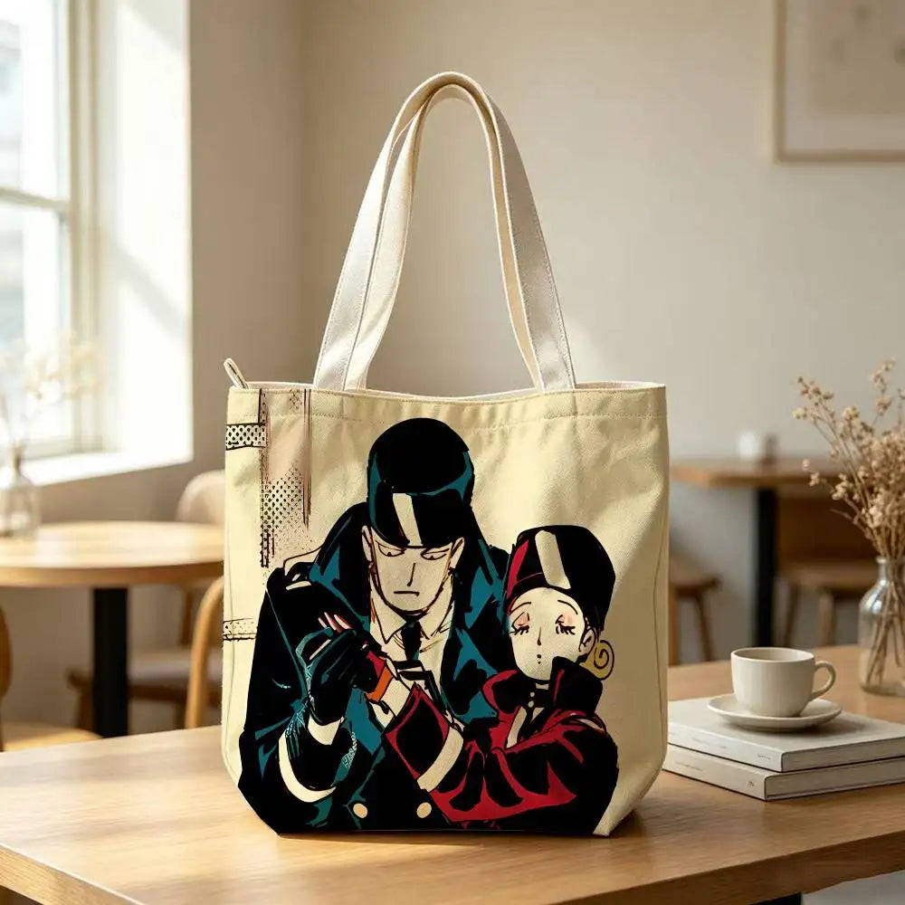 Printed Canvas Zip Shoulder Tote Bag