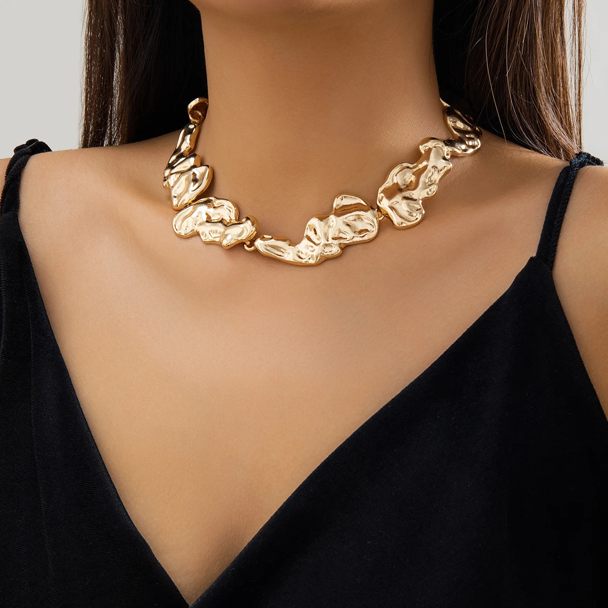 Irregular Metal Patchwork Collar Necklace