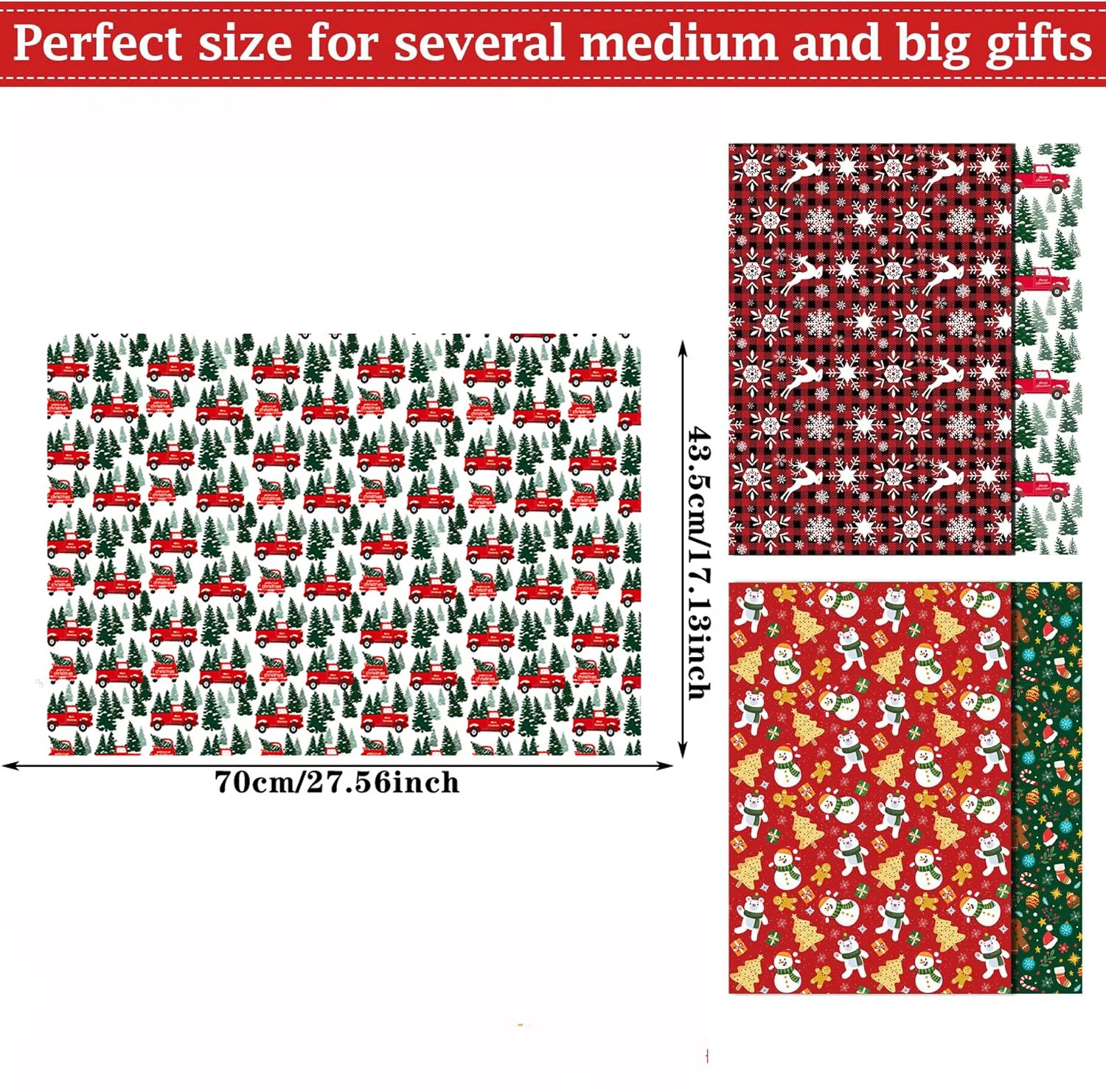 Christmas Kraft Wrapping Paper, 4 Sheets