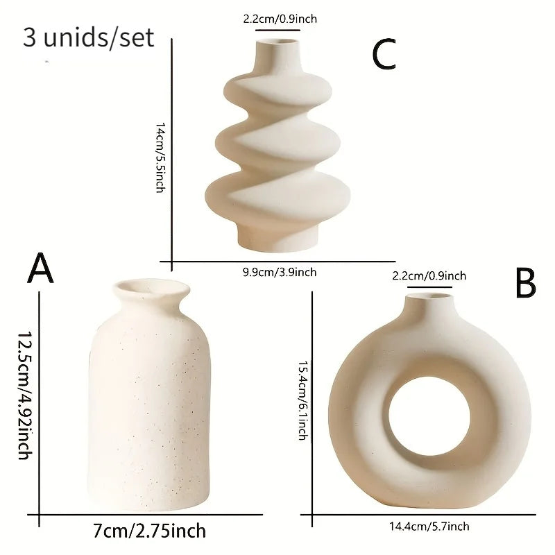 White Ceramic Bohemian Vase Set of 3