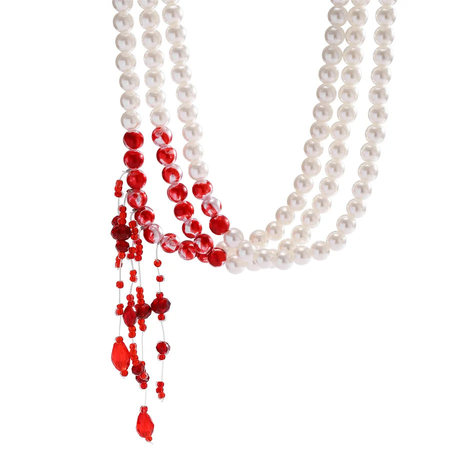 Gothic Pearl and Crystal Tassel Necklace