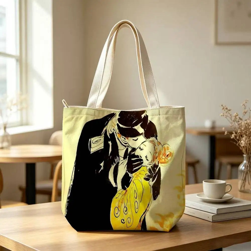 Printed Canvas Zip Shoulder Tote Bag