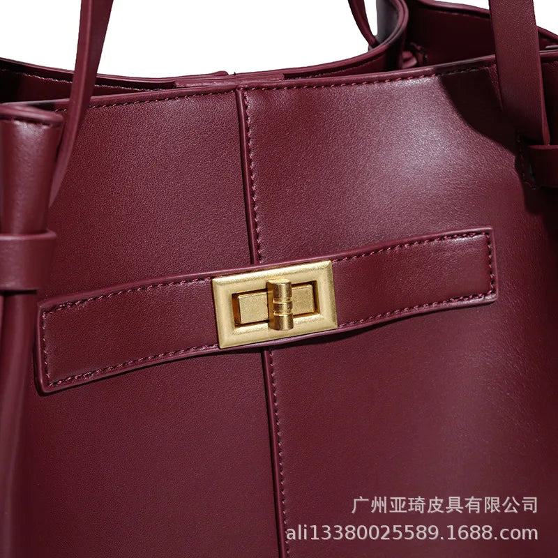 Large Metal Lock Shoulder Tote Bag