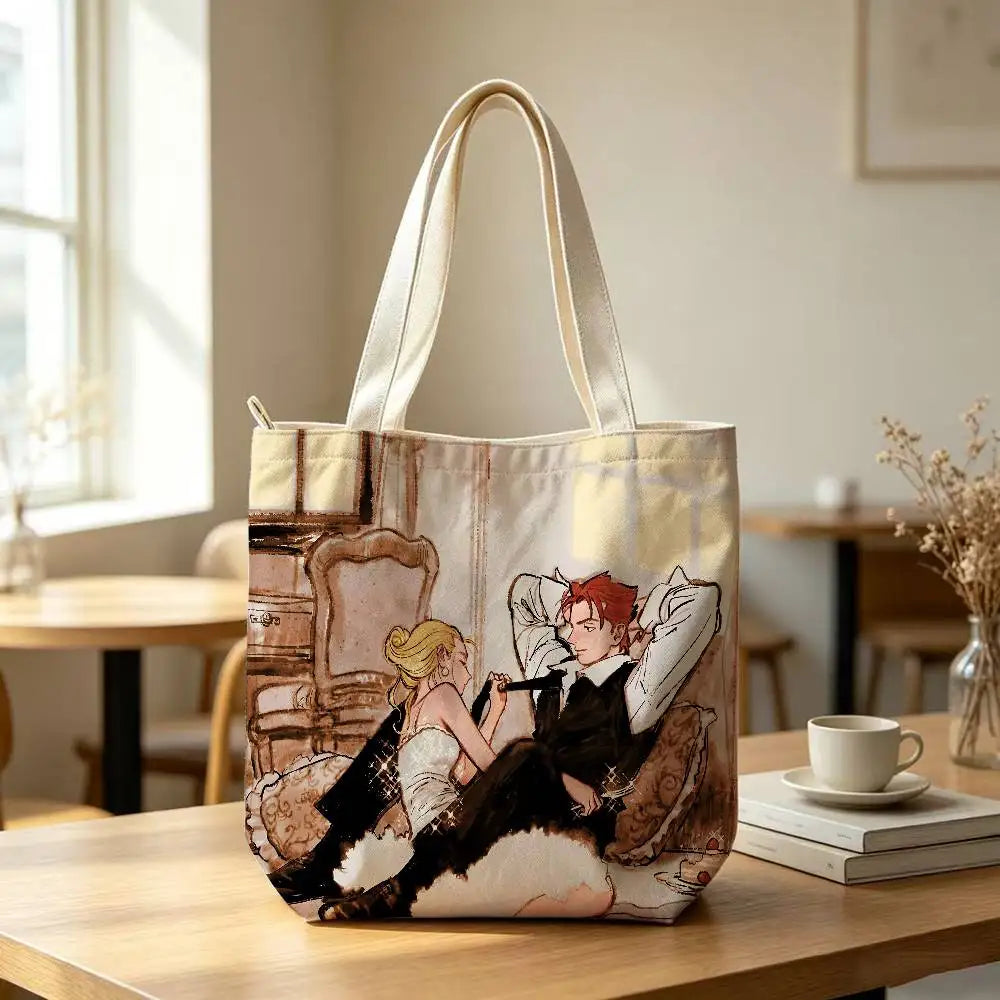 Printed Canvas Zip Shoulder Tote Bag