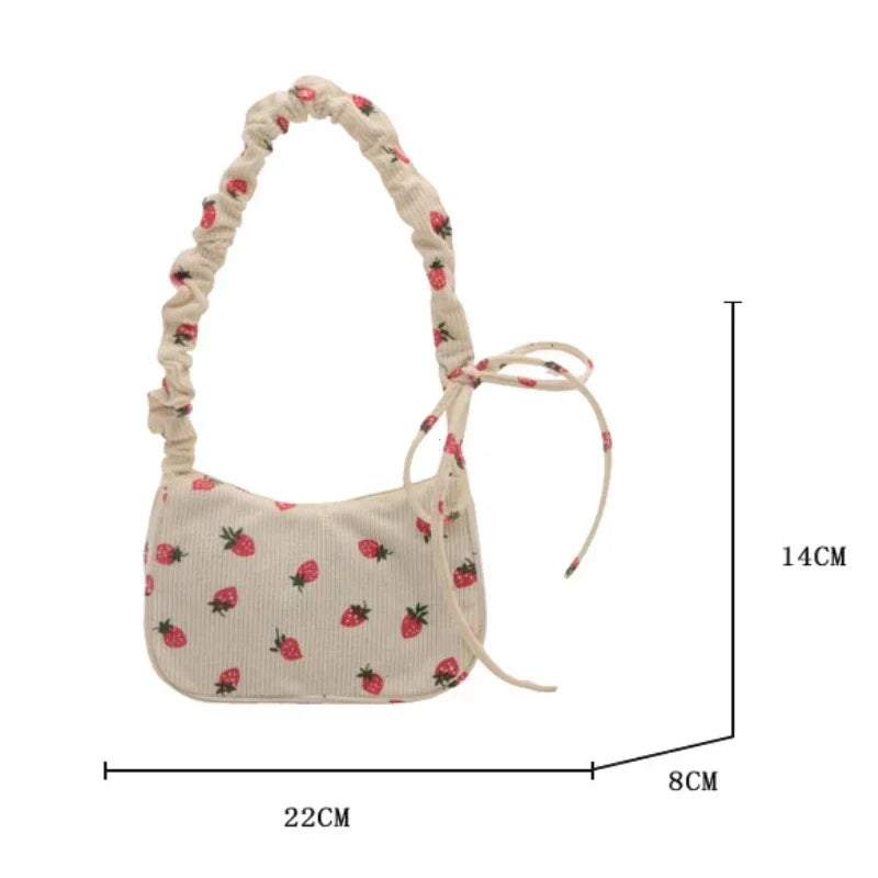 Strawberry Corduroy Half Moon Shoulder Bag