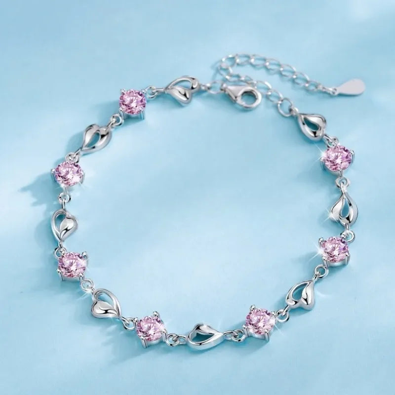 Sterling Silver Blue Crystal Heart Bracelet