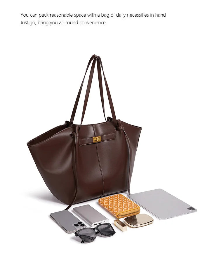 Large Metal Lock Shoulder Tote Bag