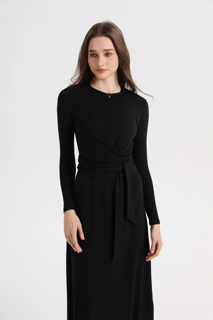 Ribbed Wrap Top and A Line Dress Set