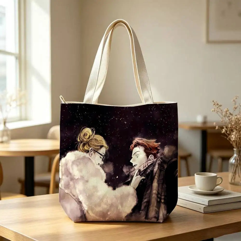Printed Canvas Zip Shoulder Tote Bag