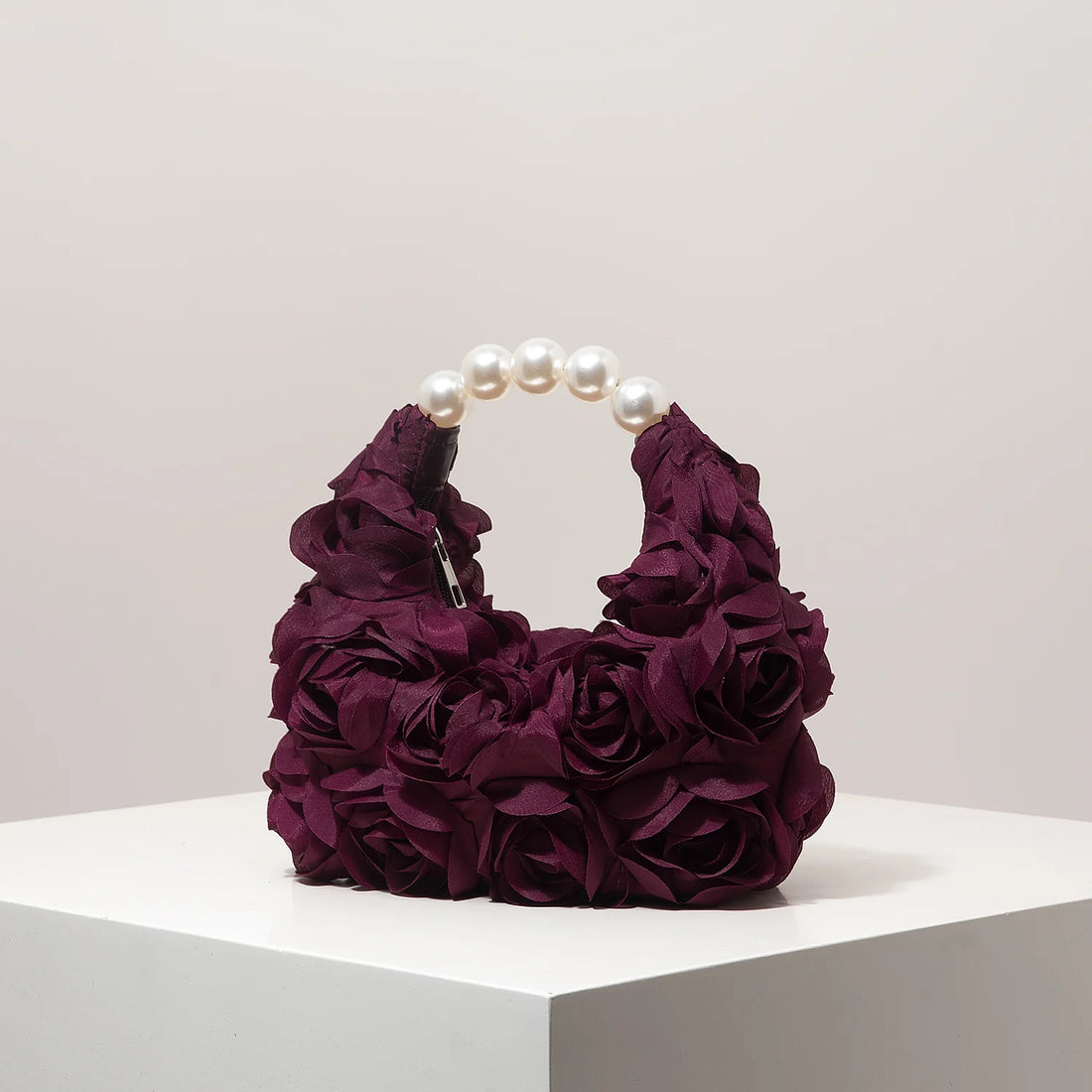 Floral Pearl Half Moon Clutch Bag