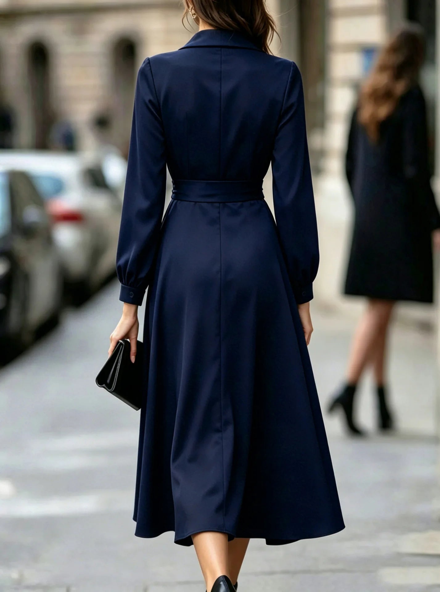 Notched Neck Wrap Waist A Line Midi Dress