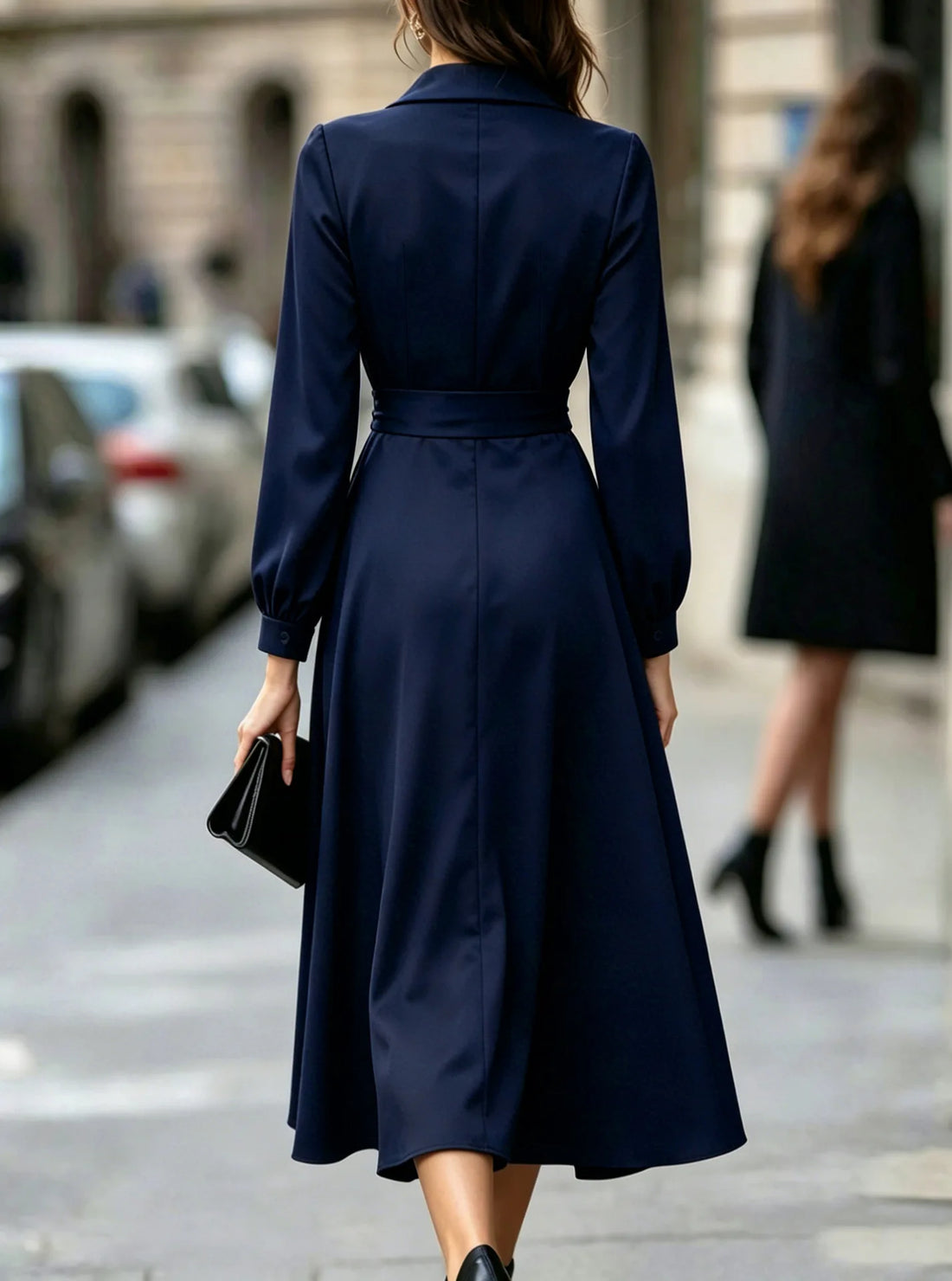 Notched Neck Wrap Waist A Line Midi Dress