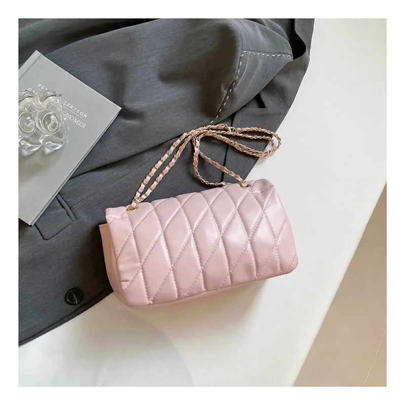 Quilted Gold Chain Flap Crossbody Bag