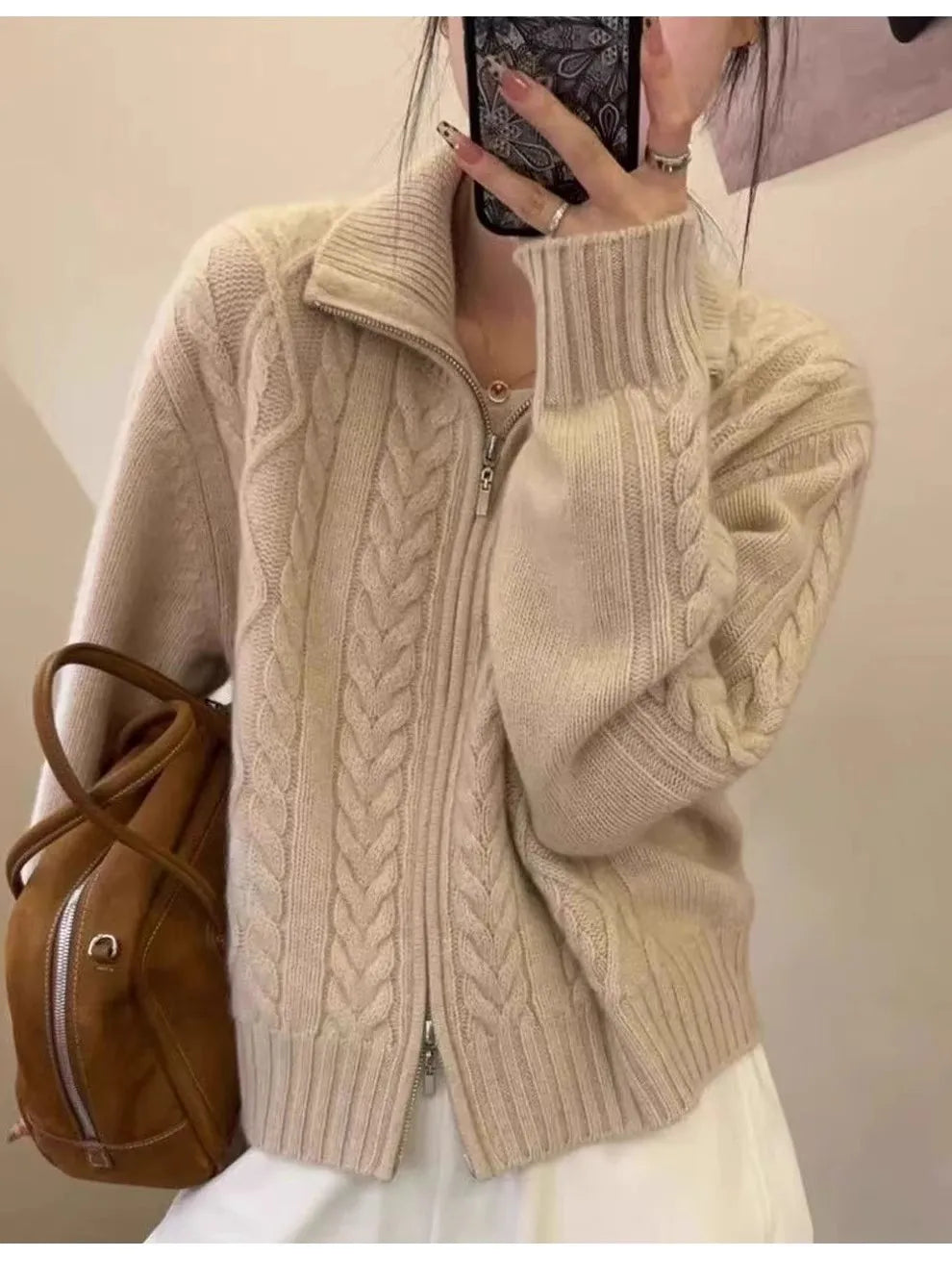 Pure Cashmere Turtleneck Zip Cardigan