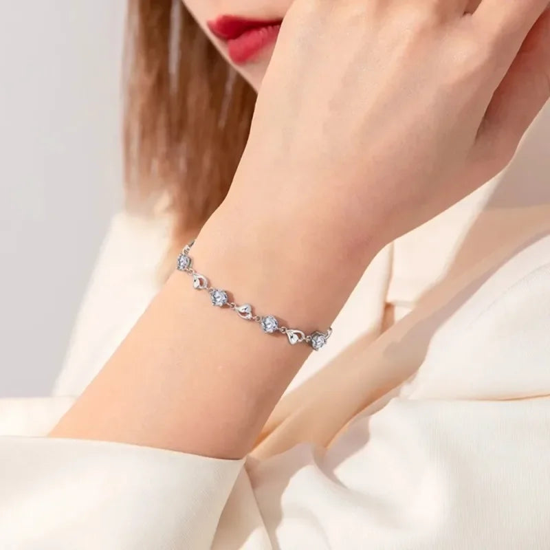 Sterling Silver Blue Crystal Heart Bracelet