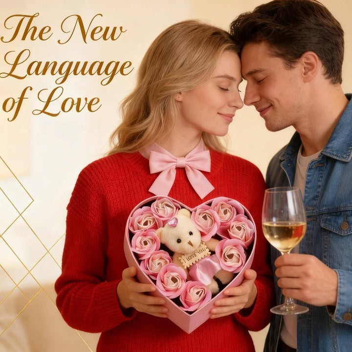 Artificial Rose and Teddy Bear Gift Box