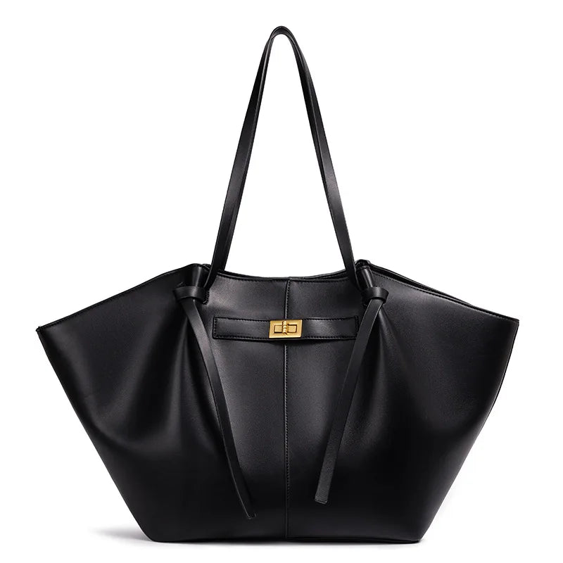 Large Metal Lock Shoulder Tote Bag