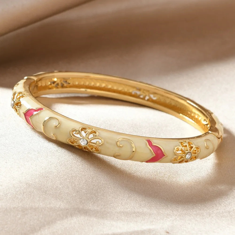 Enamel Flower Zircon Cuff Bangle