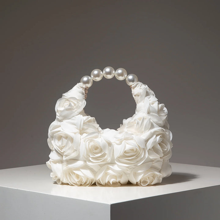 Floral Pearl Half Moon Clutch Bag