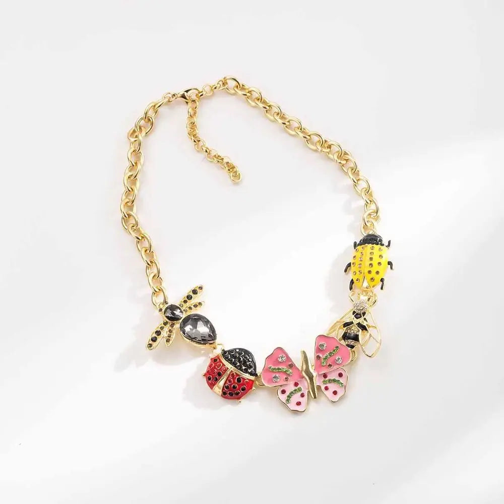 Enamel Butterfly Chunky Chain Necklace