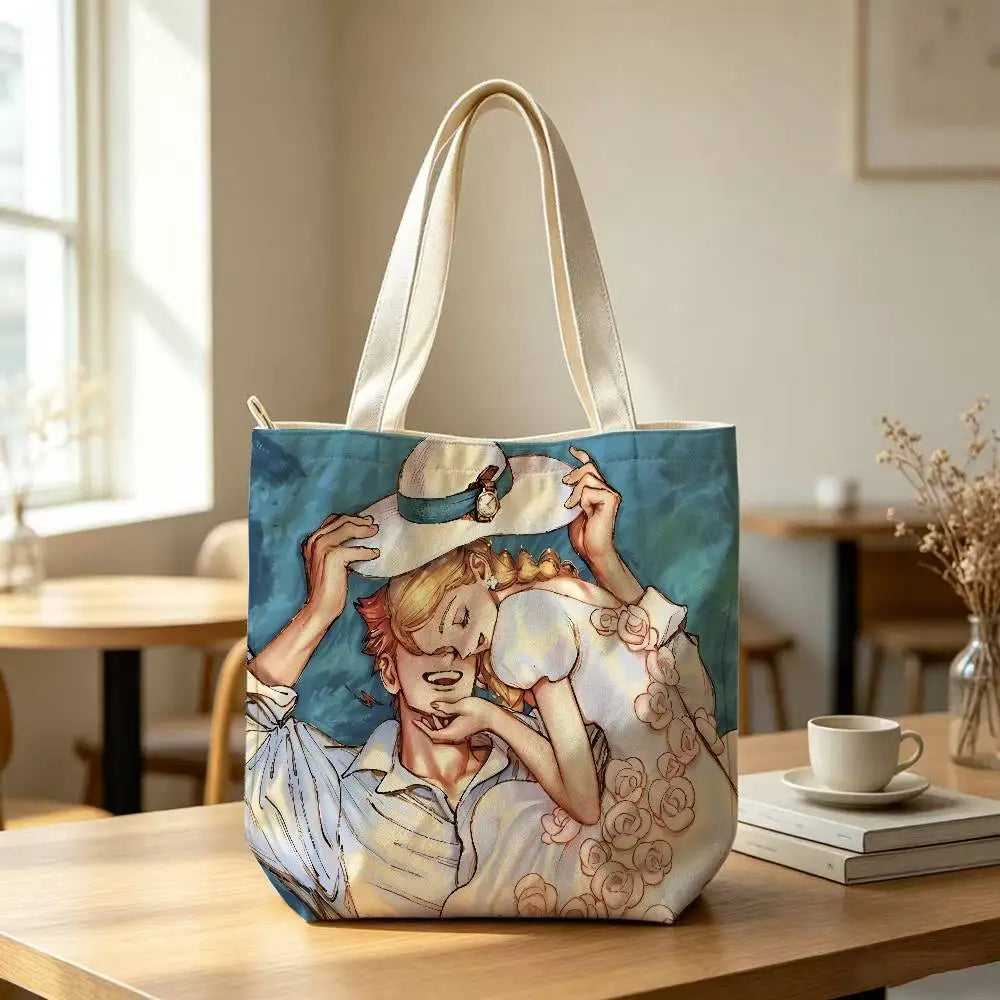 Printed Canvas Zip Shoulder Tote Bag