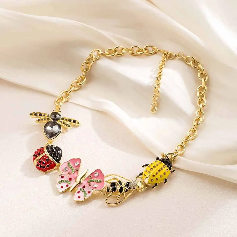 Enamel Butterfly Chunky Chain Necklace