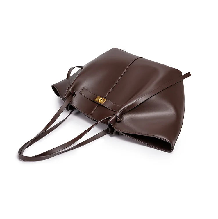 Large Metal Lock Shoulder Tote Bag