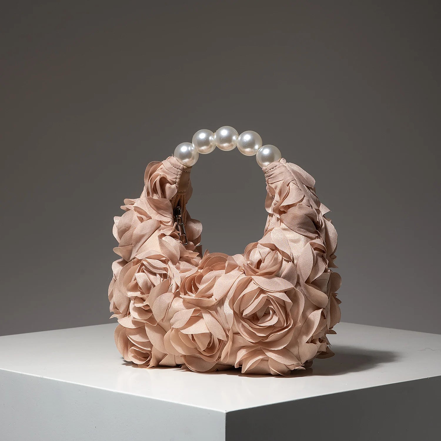 Floral Pearl Half Moon Clutch Bag