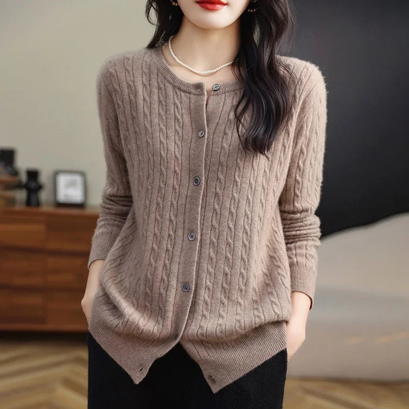 Thick Knit Round Neck Button Cardigan