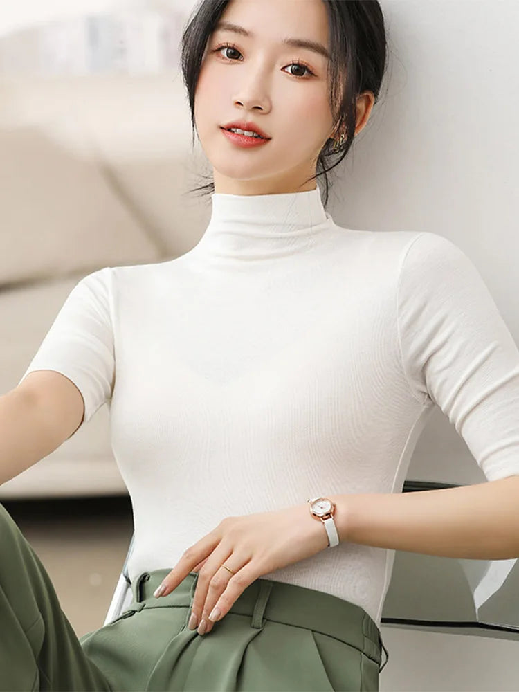 Half Turtleneck Short Sleeve Slim Top