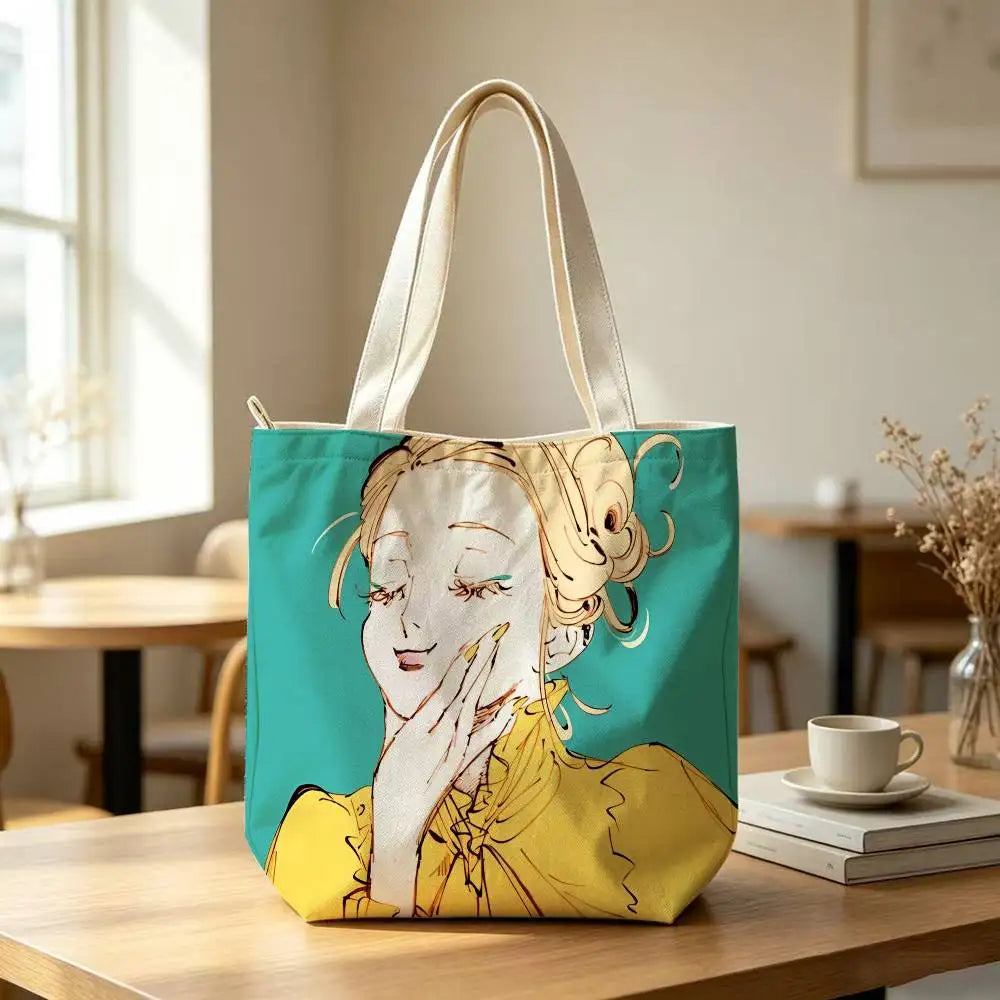 Printed Canvas Zip Shoulder Tote Bag