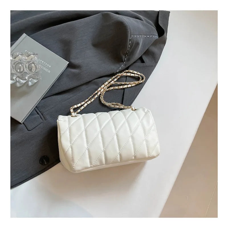 Quilted Gold Chain Flap Crossbody Bag