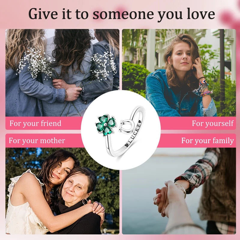Sterling Silver Clover and Hummingbird Open Ring