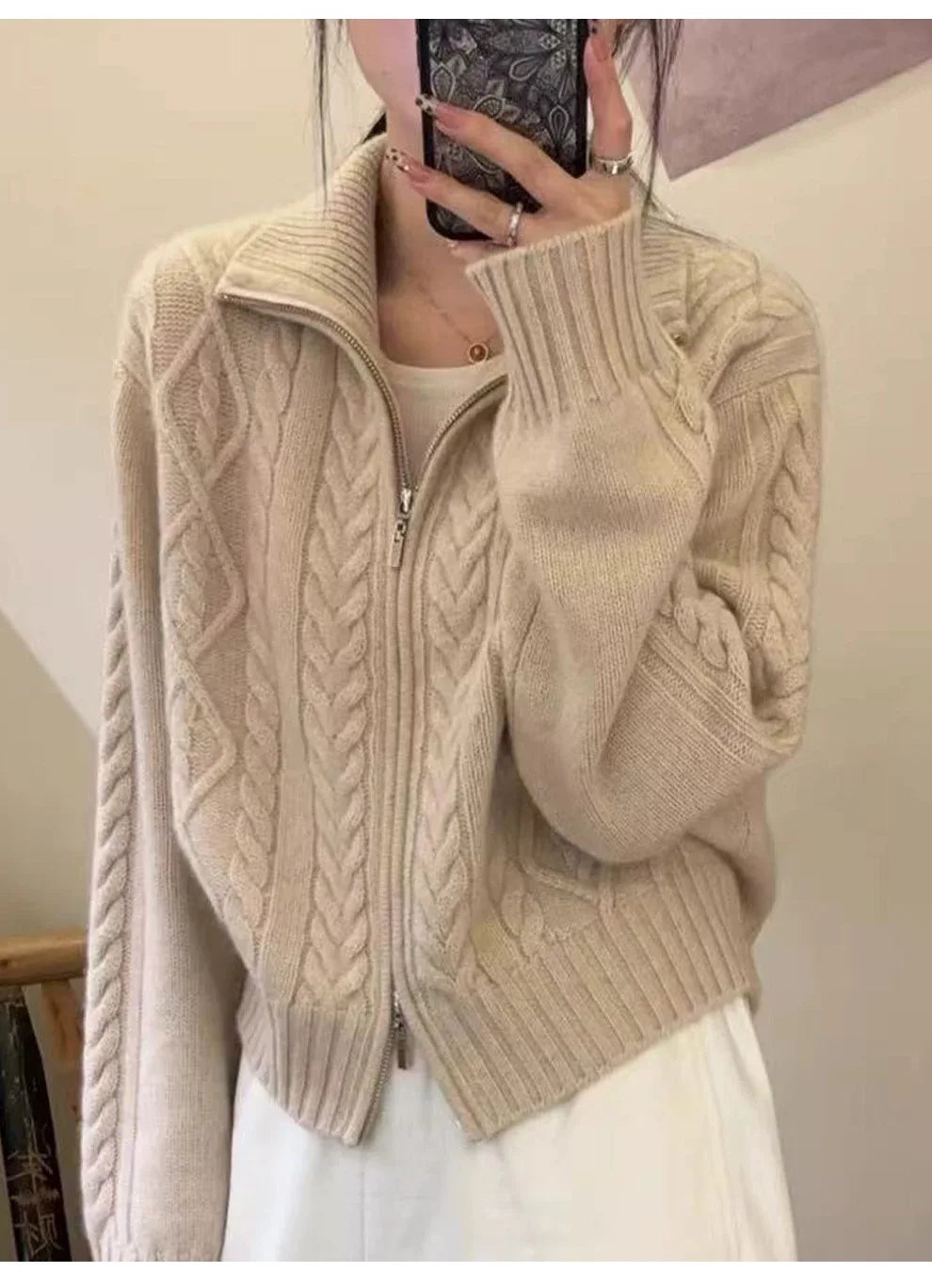 Pure Cashmere Turtleneck Zip Cardigan