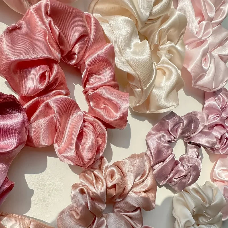 Satin Hair Ties in Pink and Brown, 16-Piece Set