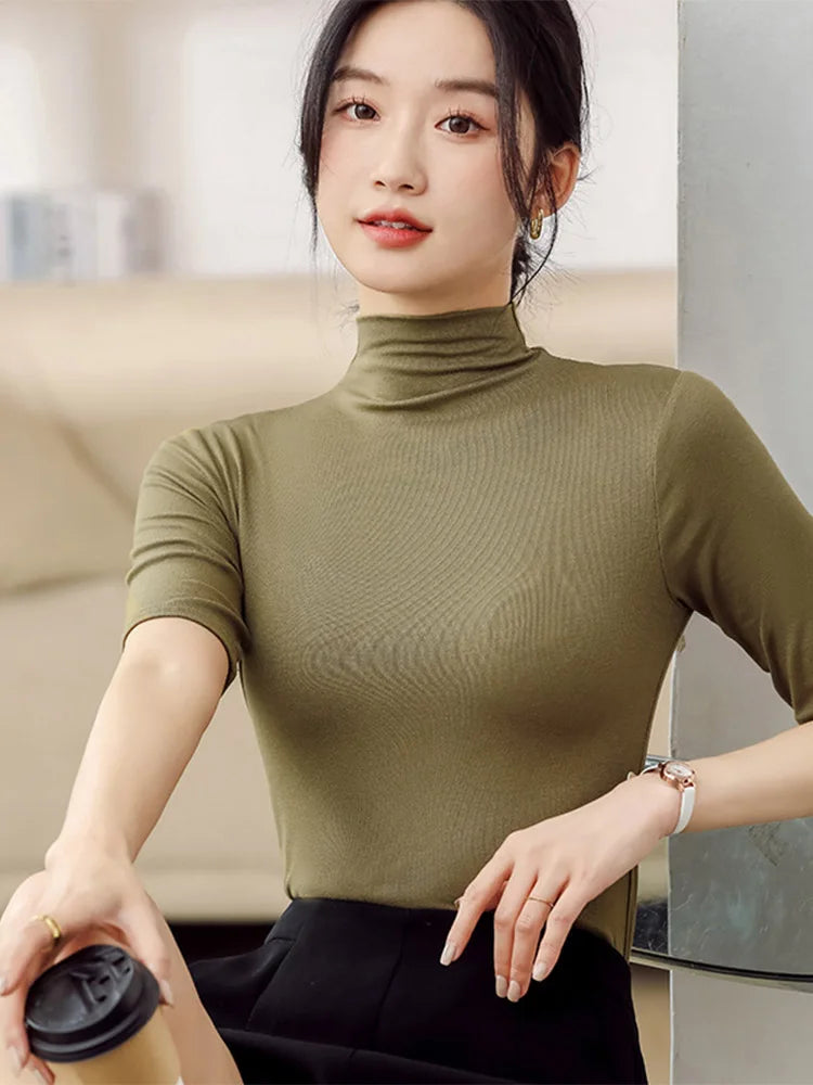 Half Turtleneck Short Sleeve Slim Top