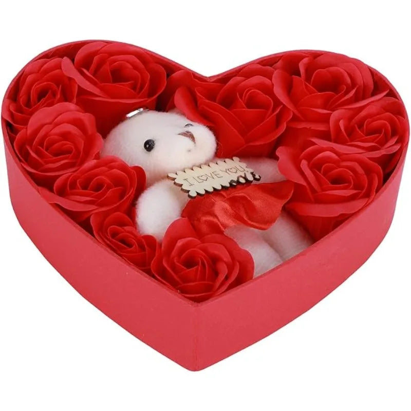 Artificial Rose and Teddy Bear Gift Box