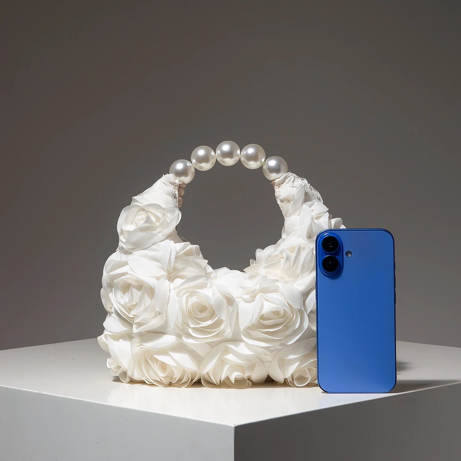 Floral Pearl Half Moon Clutch Bag
