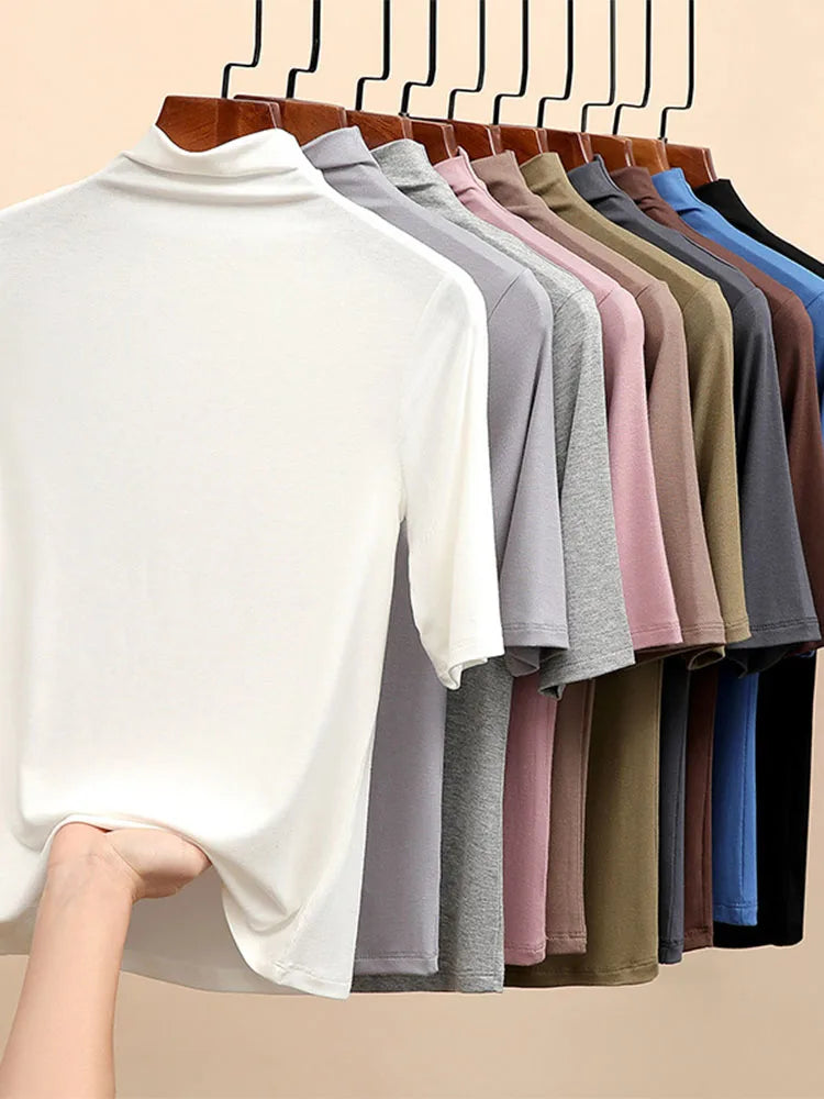 Half Turtleneck Short Sleeve Slim Top