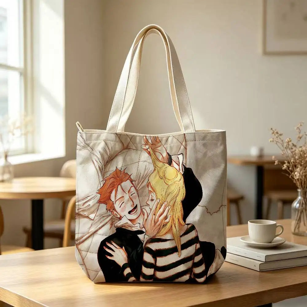 Printed Canvas Zip Shoulder Tote Bag