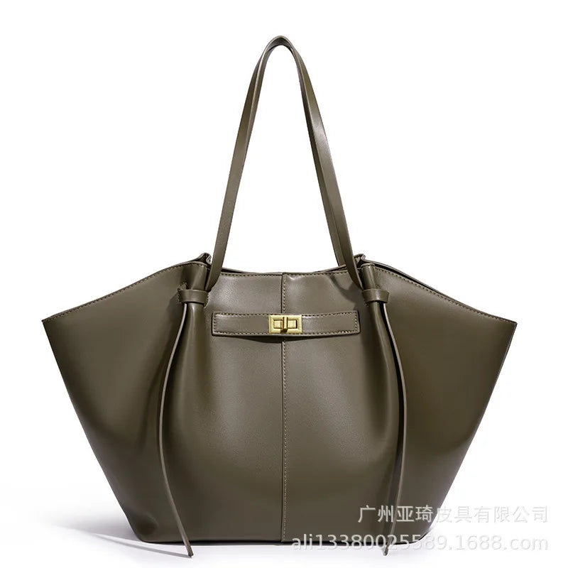 Large Metal Lock Shoulder Tote Bag