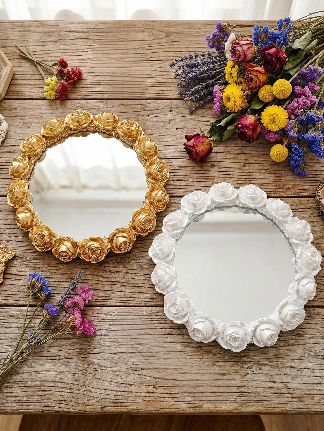 Golden Rose Mirrored Trinket Tray
