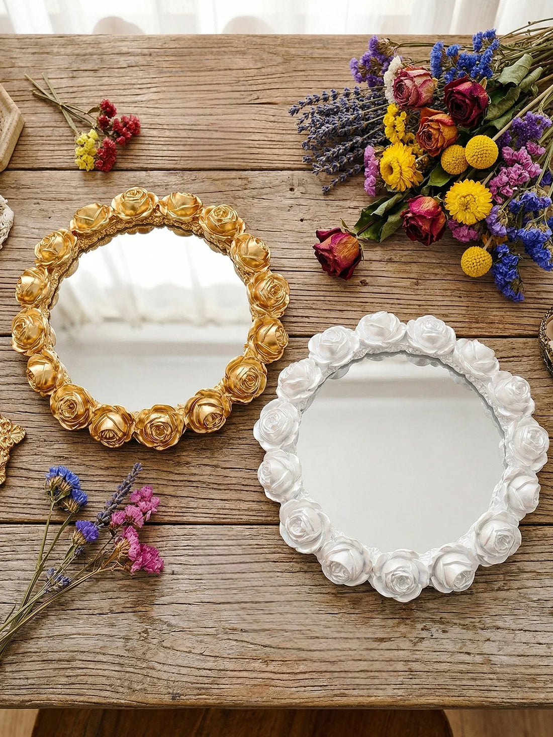 Golden Rose Mirrored Trinket Tray