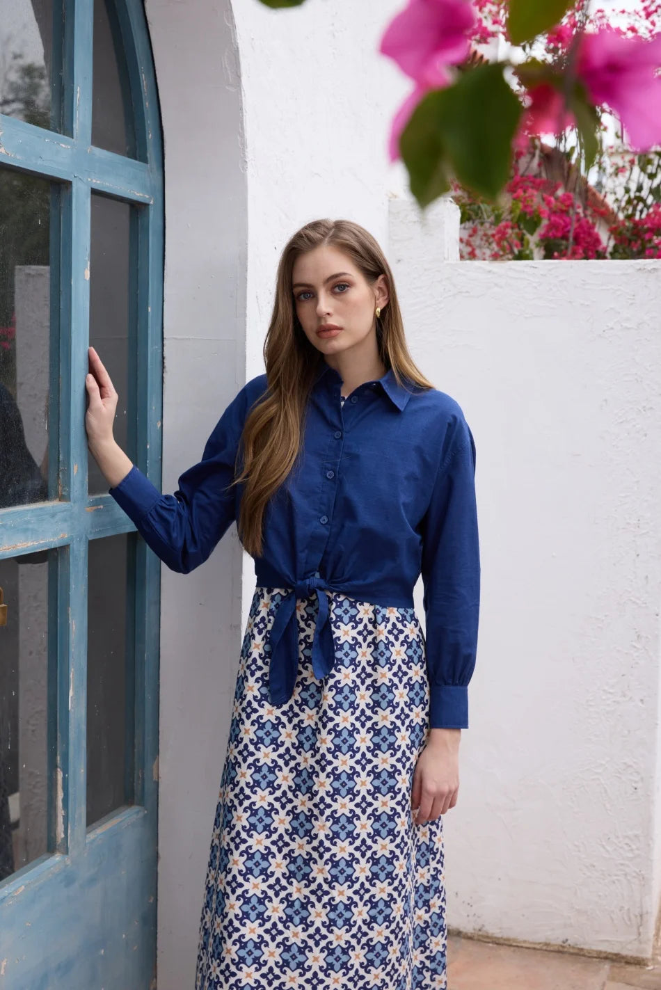 Printed Linen Shirt and Dress Outfit