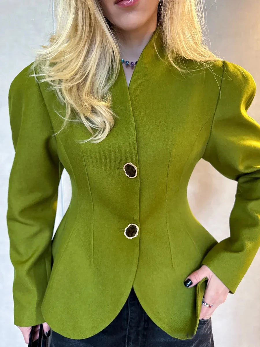 Puff Sleeve Peplum Hem Fitted Blazer