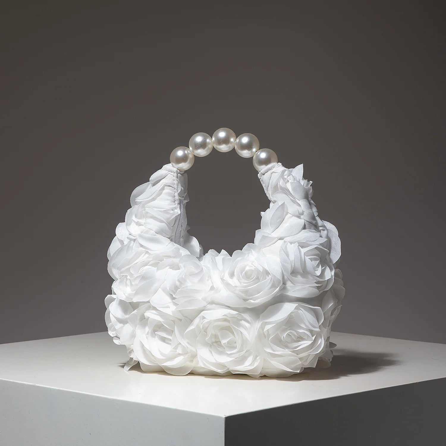 Floral Pearl Half Moon Clutch Bag