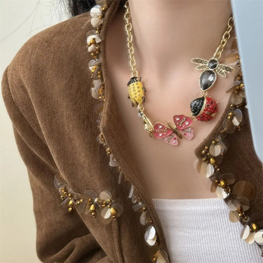 Enamel Butterfly Chunky Chain Necklace