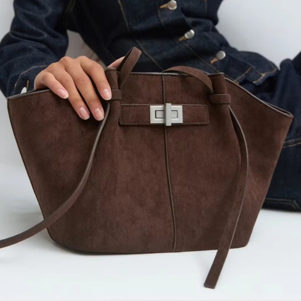 Large Metal Lock Shoulder Tote Bag